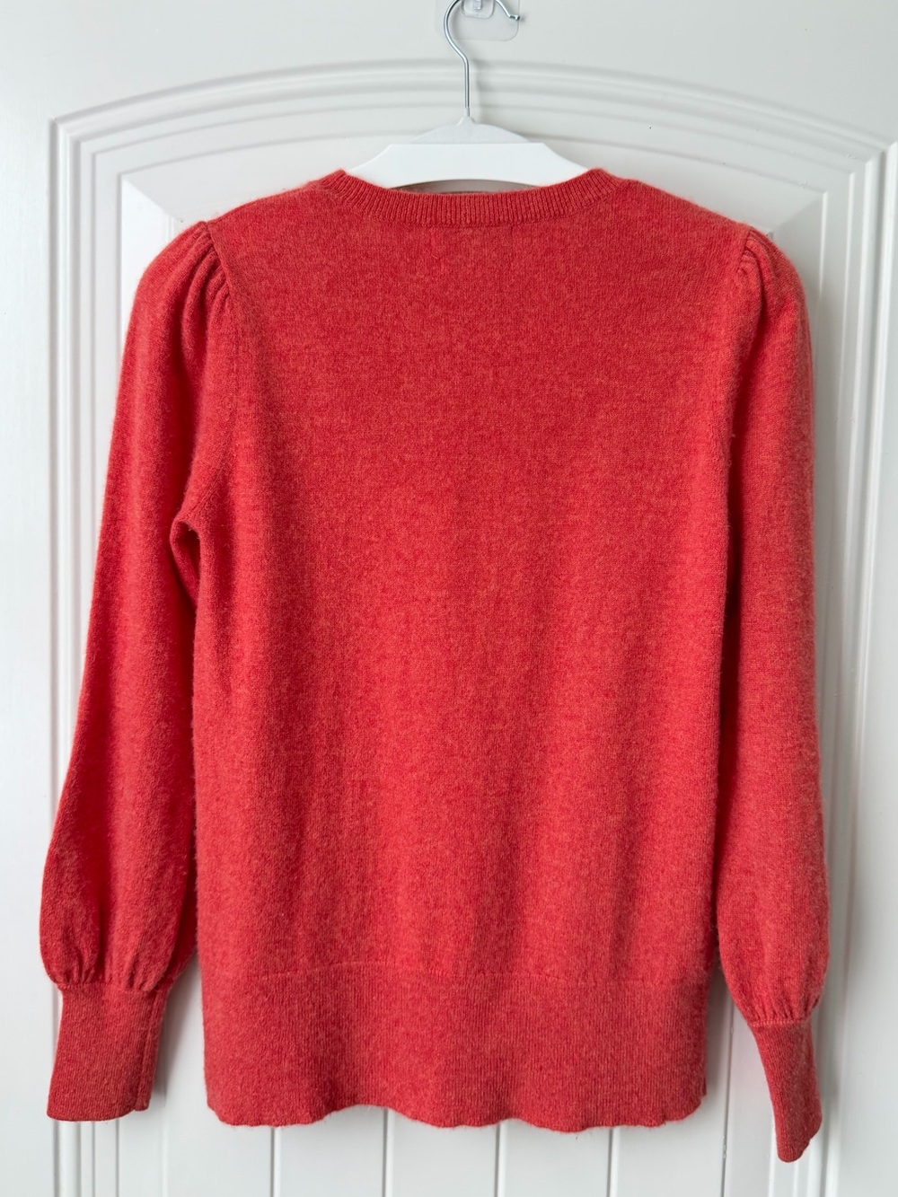 100% Cashmere Puff Sleeve Crewneck Sweater Nanette Lepore Orange Red M - Picture 2 of 7